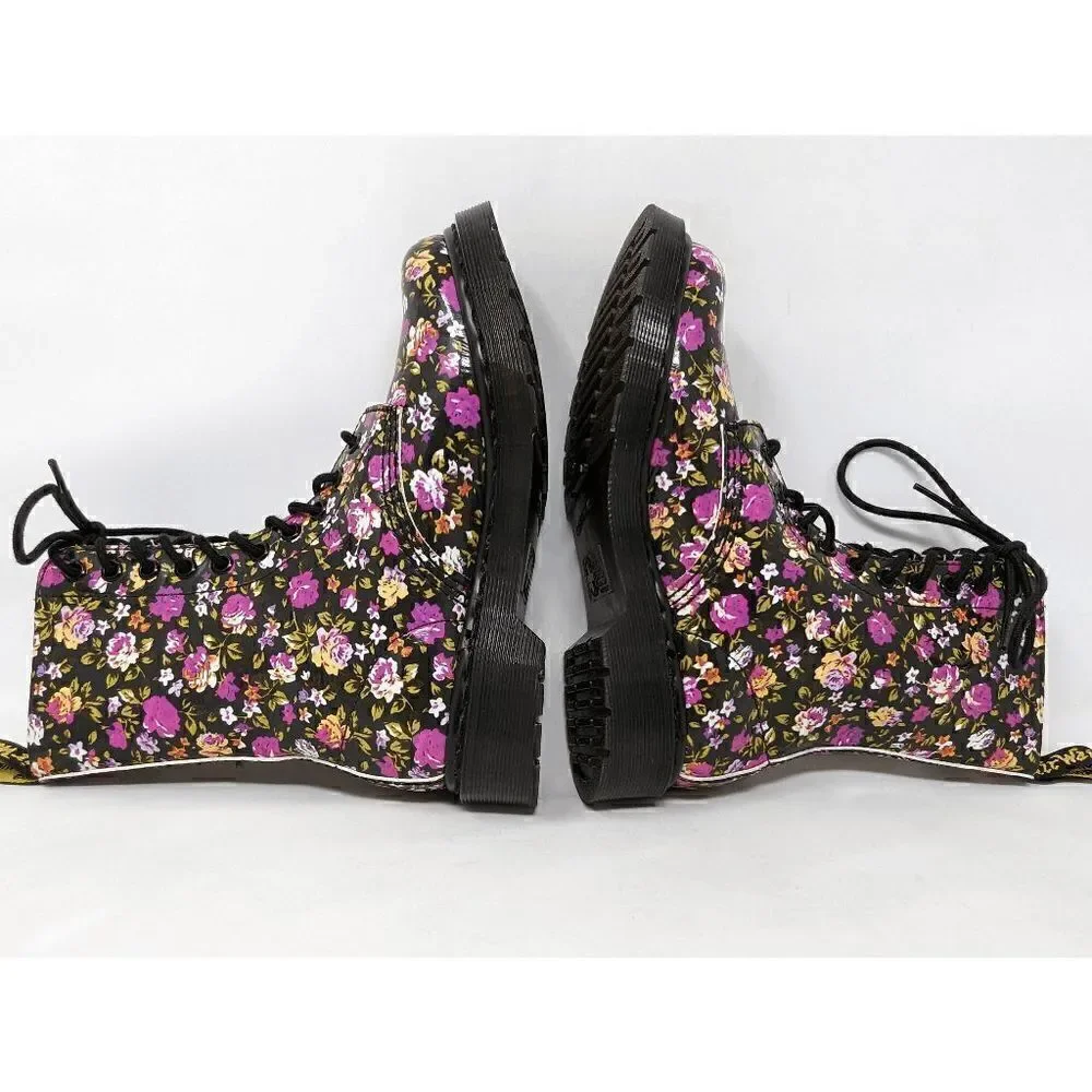 DR. MARTENS SIMONE 10 HOLE BLACK PINK ROSES FLORAL LEATHER SIZE 6 US NO INSOLE